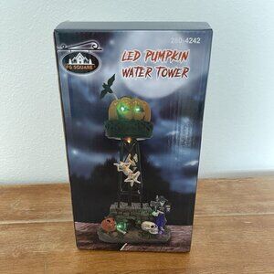FG Square 11" LED Spooky Jack-o'-Lantern Water Tower Halloween Village Scene